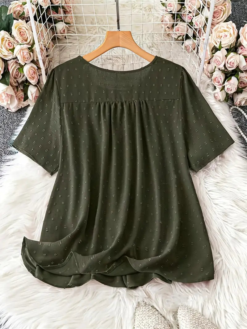 Polka Dot Textured Short Sleeved Blouse Top
