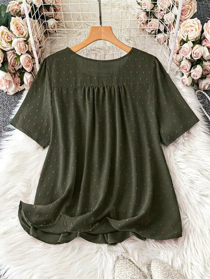 Polka Dot Textured Short Sleeved Blouse Top