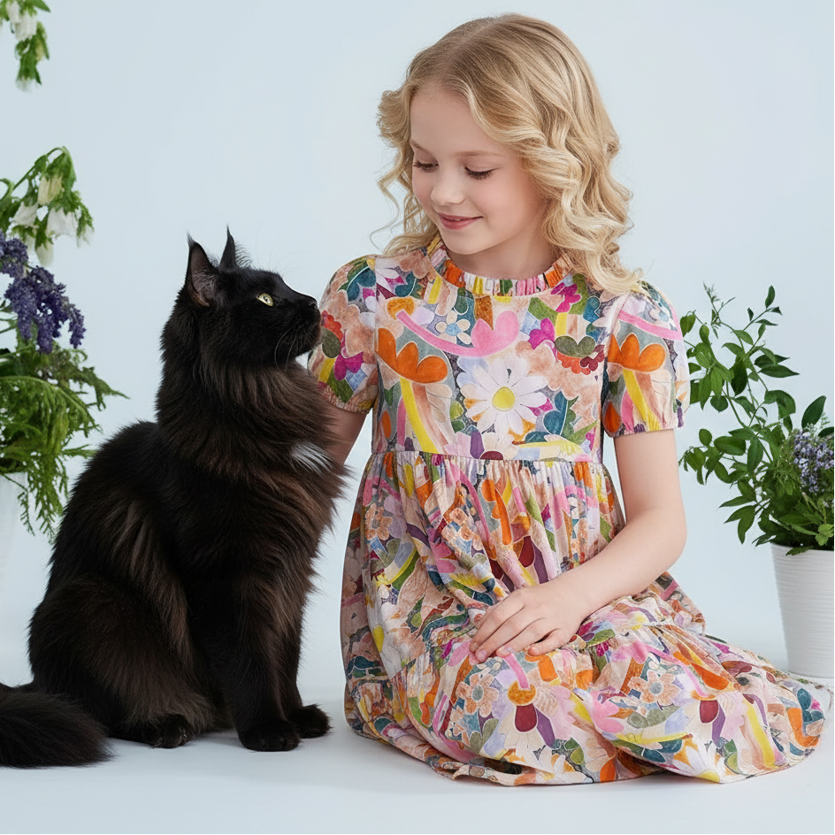 Floral Blossom Puff Sleeves Dress