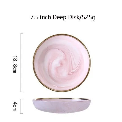 CasaVero's Pink Marble Gold Rim Dinnerware