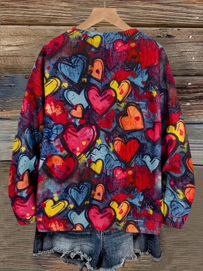 Graffiti Hearts Knit Pullover