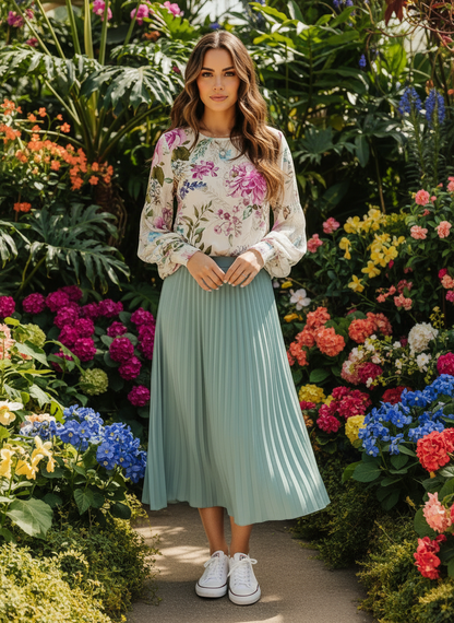 Elegant Floral Lantern Sleeve Blouse