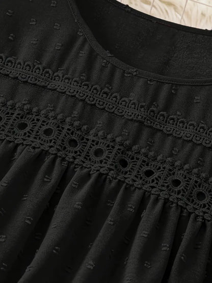 Polka Dot Textured Short Sleeved Blouse Top