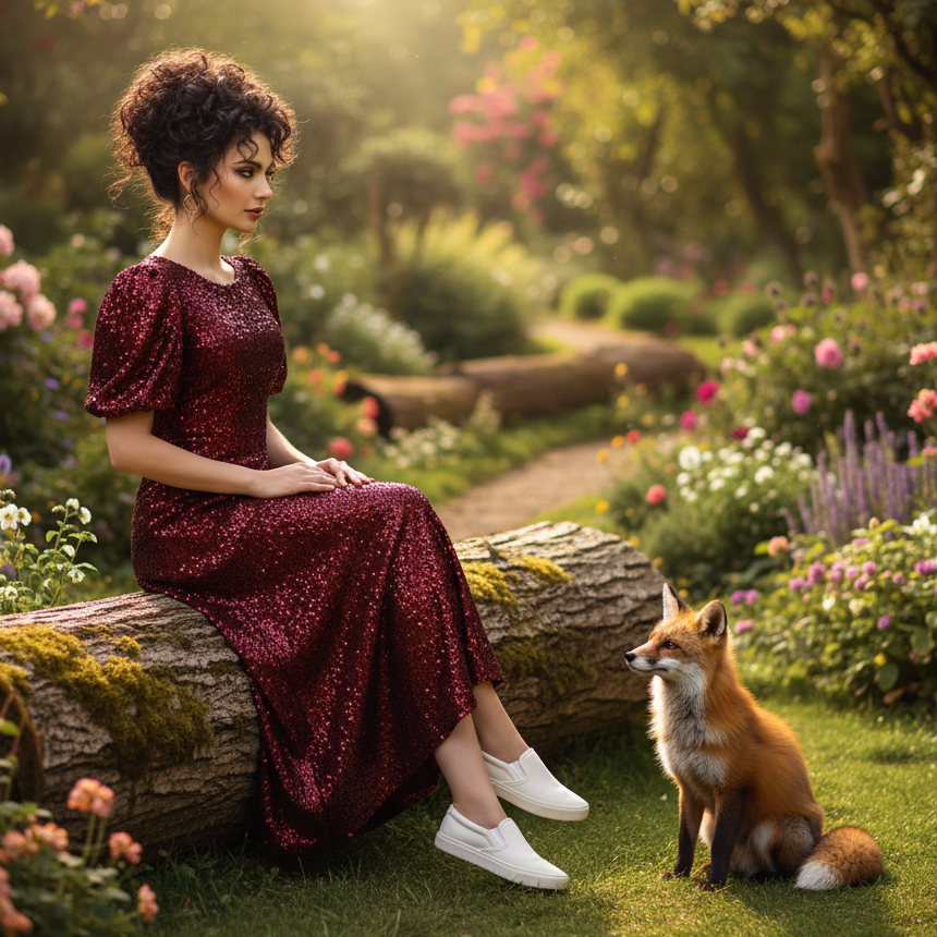 Puff Sleeve Sequin Midi Dress