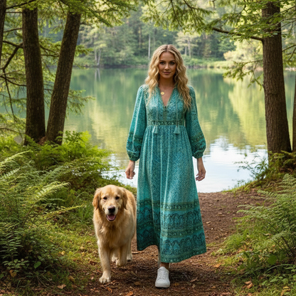 Plus Size Bohemian Long Sleeve Midi Dresses