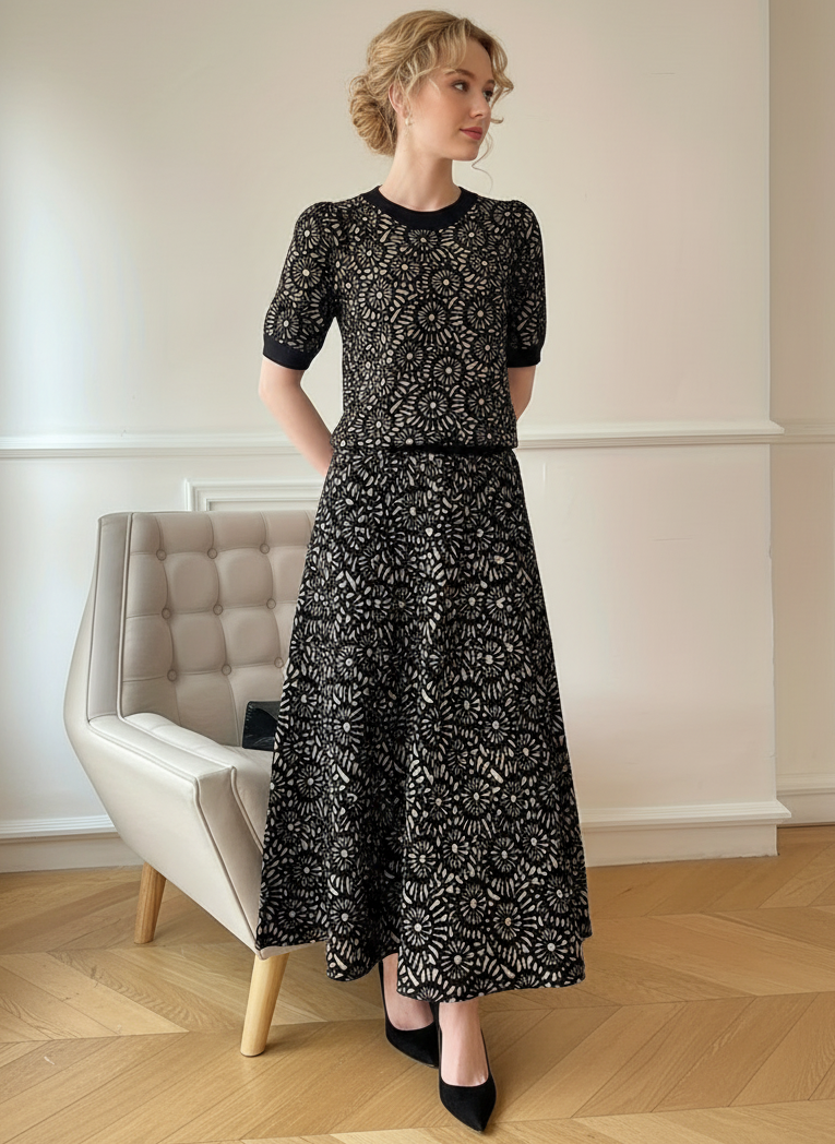 French Retro Midi Two Piece Dress Set