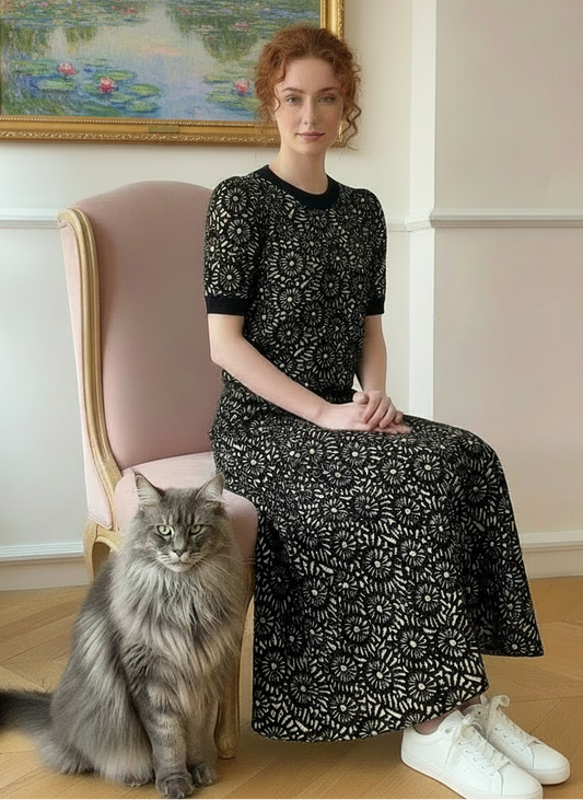 French Retro Midi Two Piece Dress Set