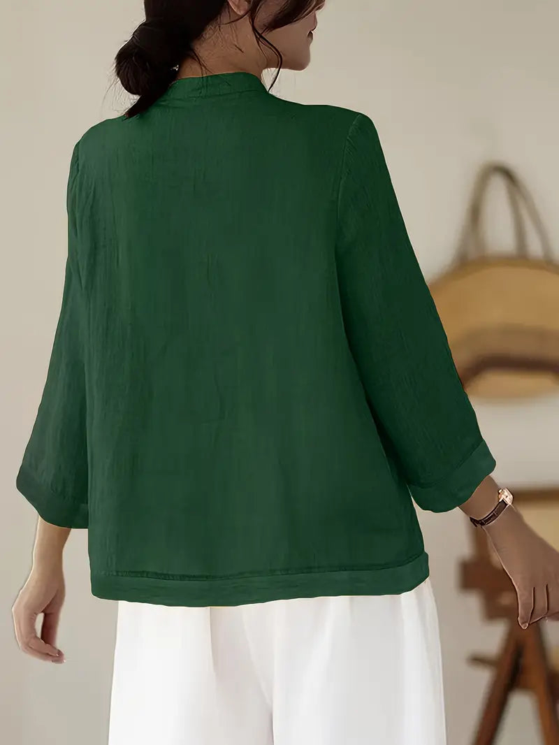 TADAMA Plus Size Mandarin Nehru Collar Top