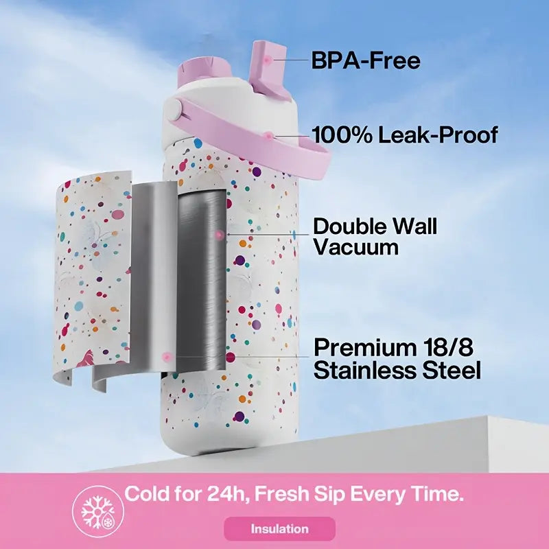 POWCAN Insulated 18oz Non-Slip, Stainless Steel Water Bottles