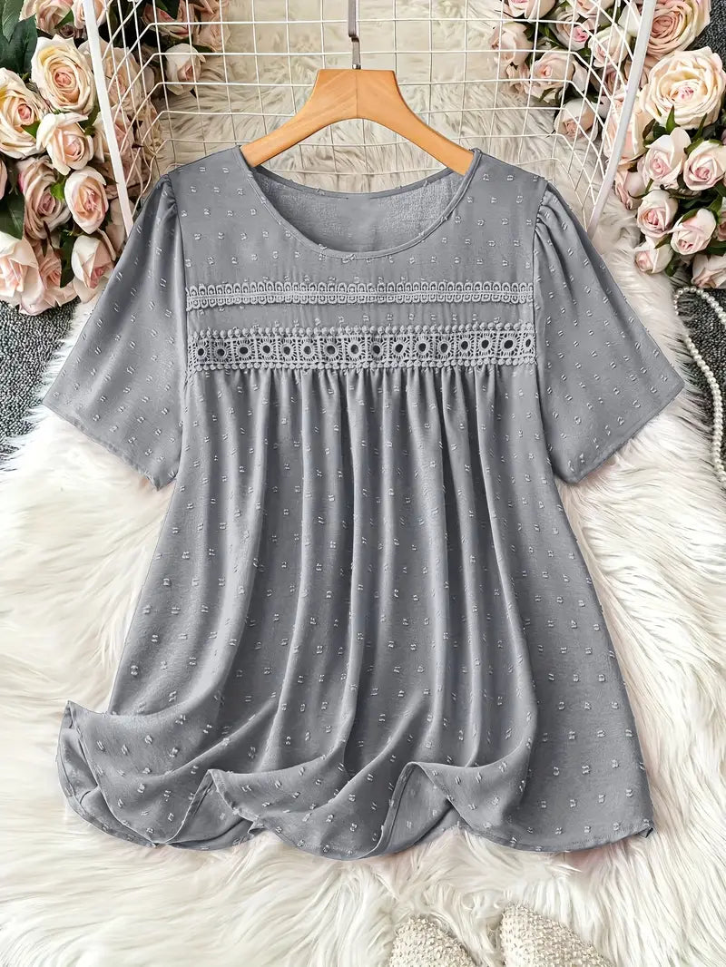 Polka Dot Textured Short Sleeved Blouse Top