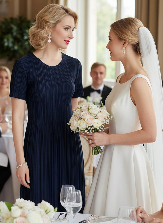 Classic Pleated Polyester Dress