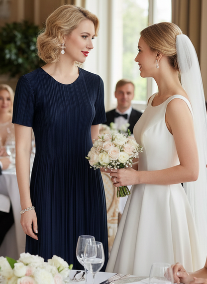 Classic Pleated Polyester Dress