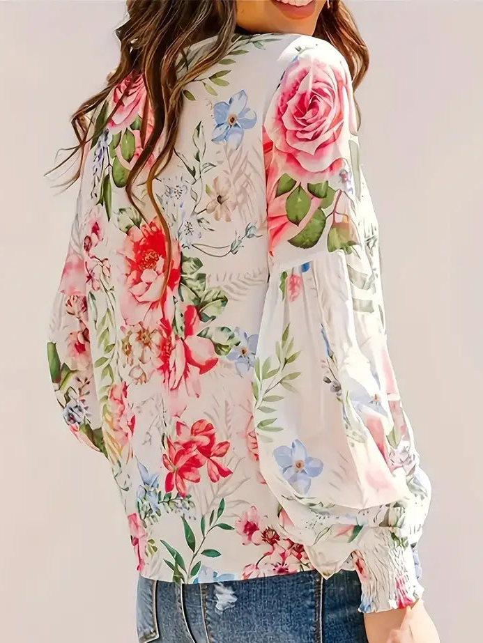 Mia Floral Shirred Cuff Blouse