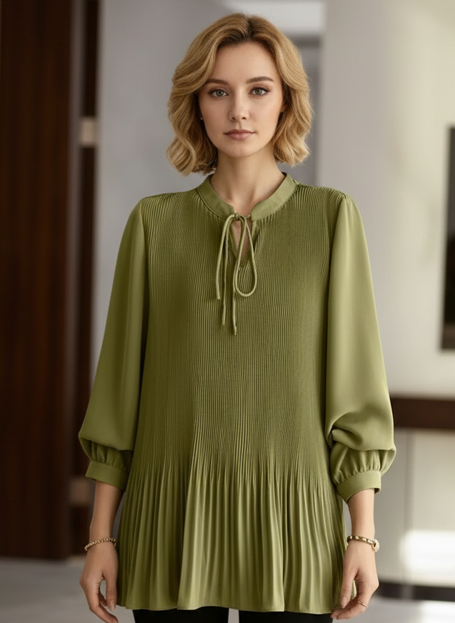 ZANZEA Plus Size Fine Pleated Long Sleeve Top