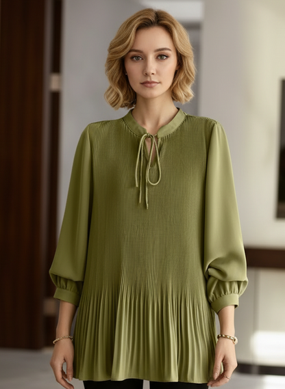 ZANZEA Plus Size Fine Pleated Long Sleeve Top