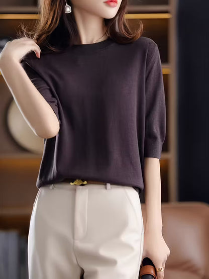 Seraphine Round Neck Short Sleeve Knit Tops