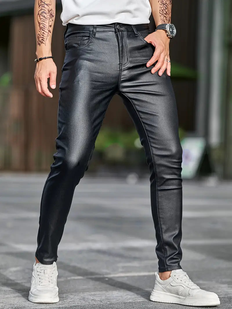 MACCO High-Stretch Vegan Leather Slim-Fit Jeans