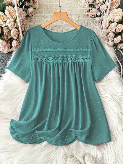 Polka Dot Textured Short Sleeved Blouse Top