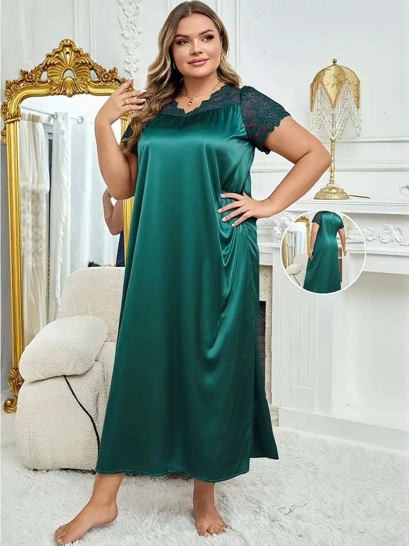 LuxeNights Plus Size Lace and Satin Nightgowns