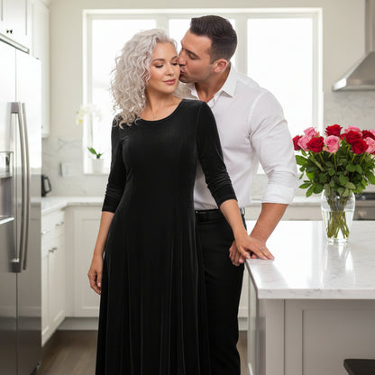 Velvet 3/4 Sleeve Midi Dress