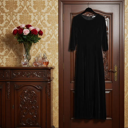 Velvet 3/4 Sleeve Midi Dress