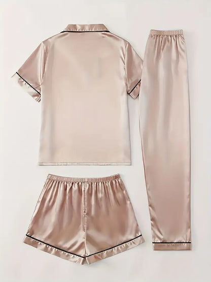Satin Casual 3 Piece Pajama Sets