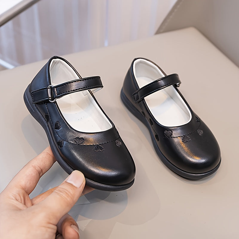Heart Motif Black Vegan Leather Shoes