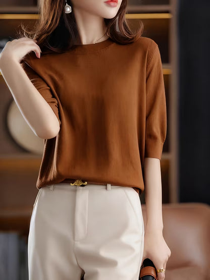 Seraphine Round Neck Short Sleeve Knit Tops