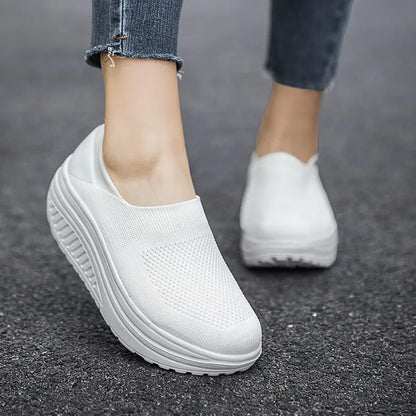Rolling Sole Mesh Slip-on Platform Sneakers