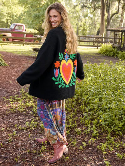 Chic Heart Knit Cardigan Coat