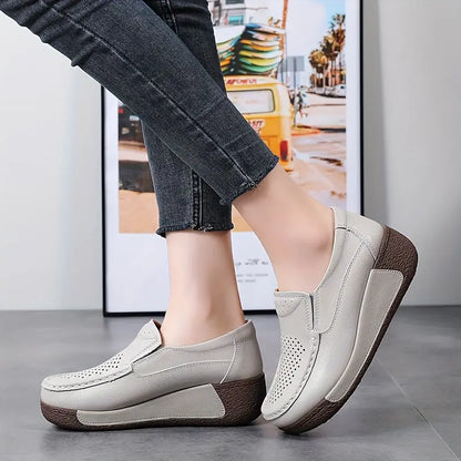 Lightweight Cowhide Leather Slip-On Platform Loafers