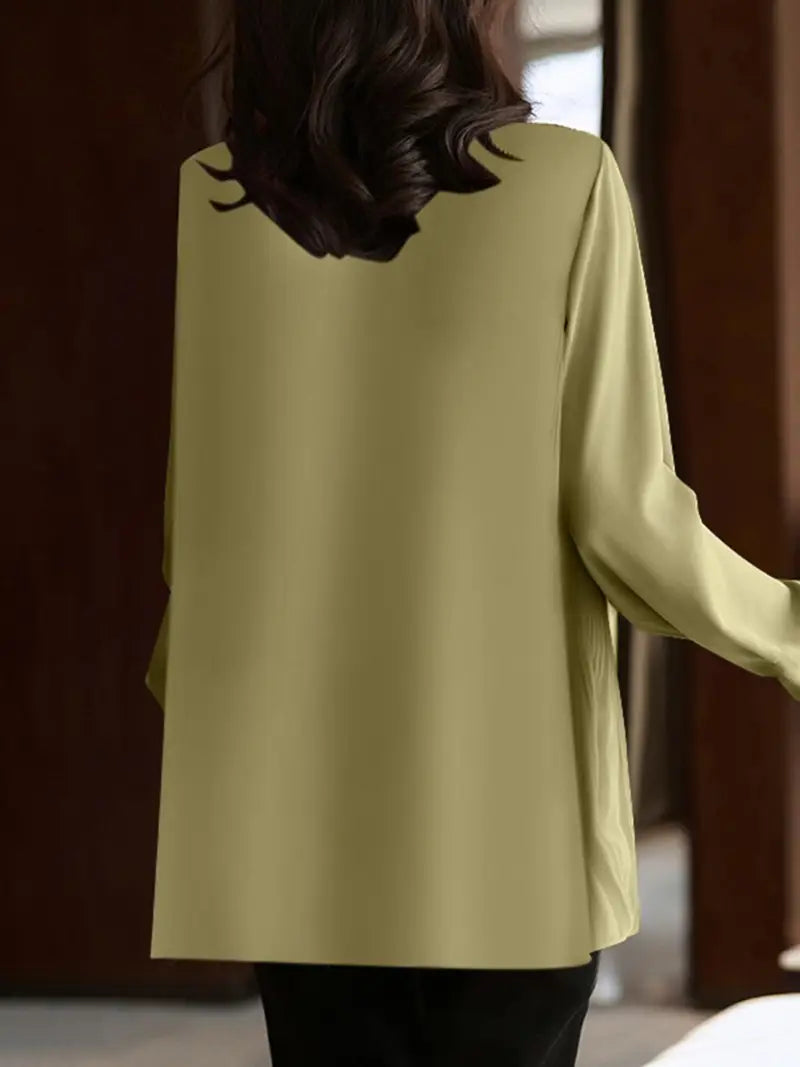 ZANZEA Plus Size Fine Pleated Long Sleeve Top
