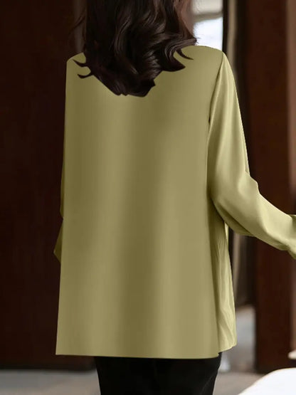 ZANZEA Plus Size Fine Pleated Long Sleeve Top