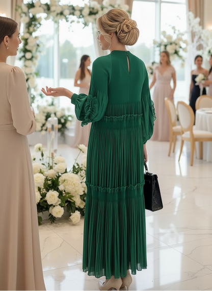 Elegant Floral Applique Fine Pleated Polyester Ruffle Dresses