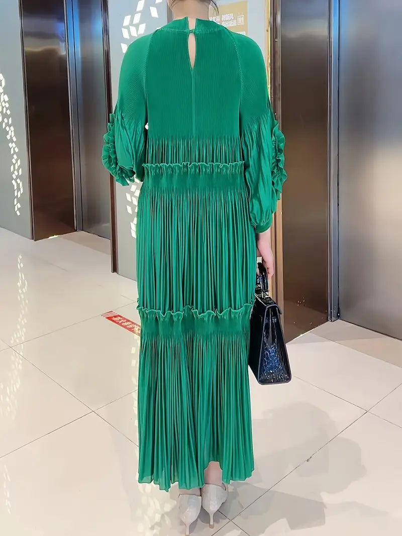 Elegant Floral Applique Fine Pleated Polyester Ruffle Dresses