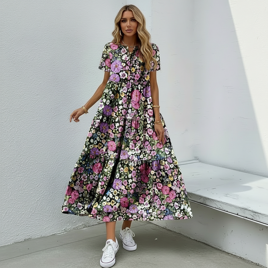 Plus Size Floral Tiered Maxi Dresses