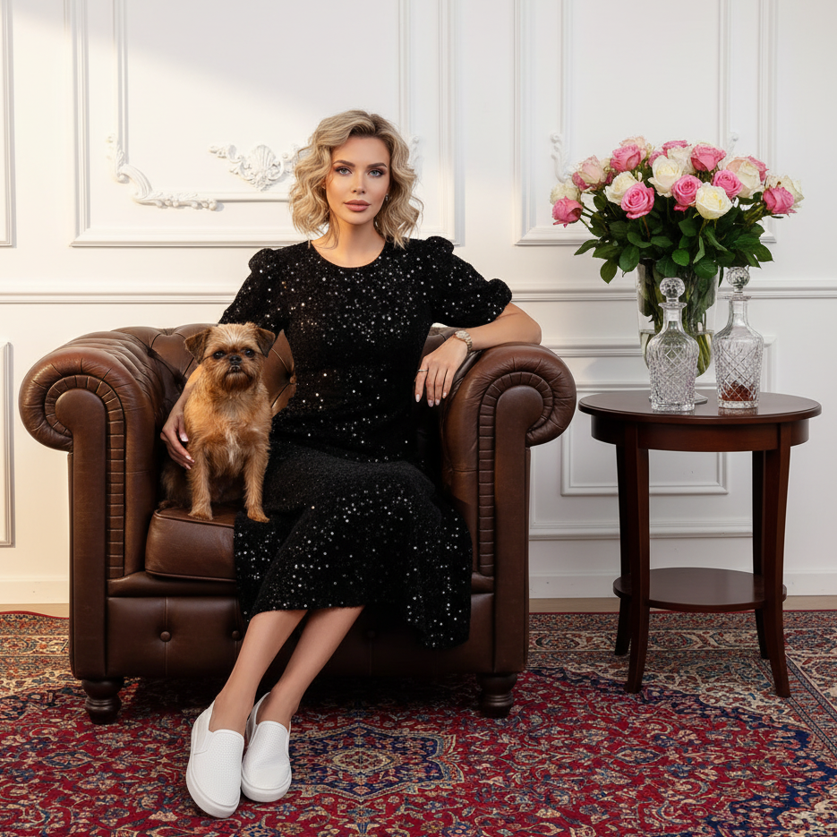 Puff Sleeve Sequin Midi Dress