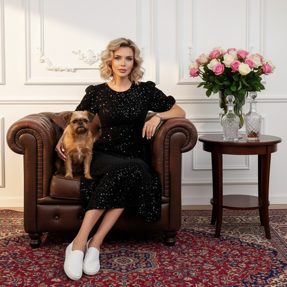 Puff Sleeve Sequin Midi Dress