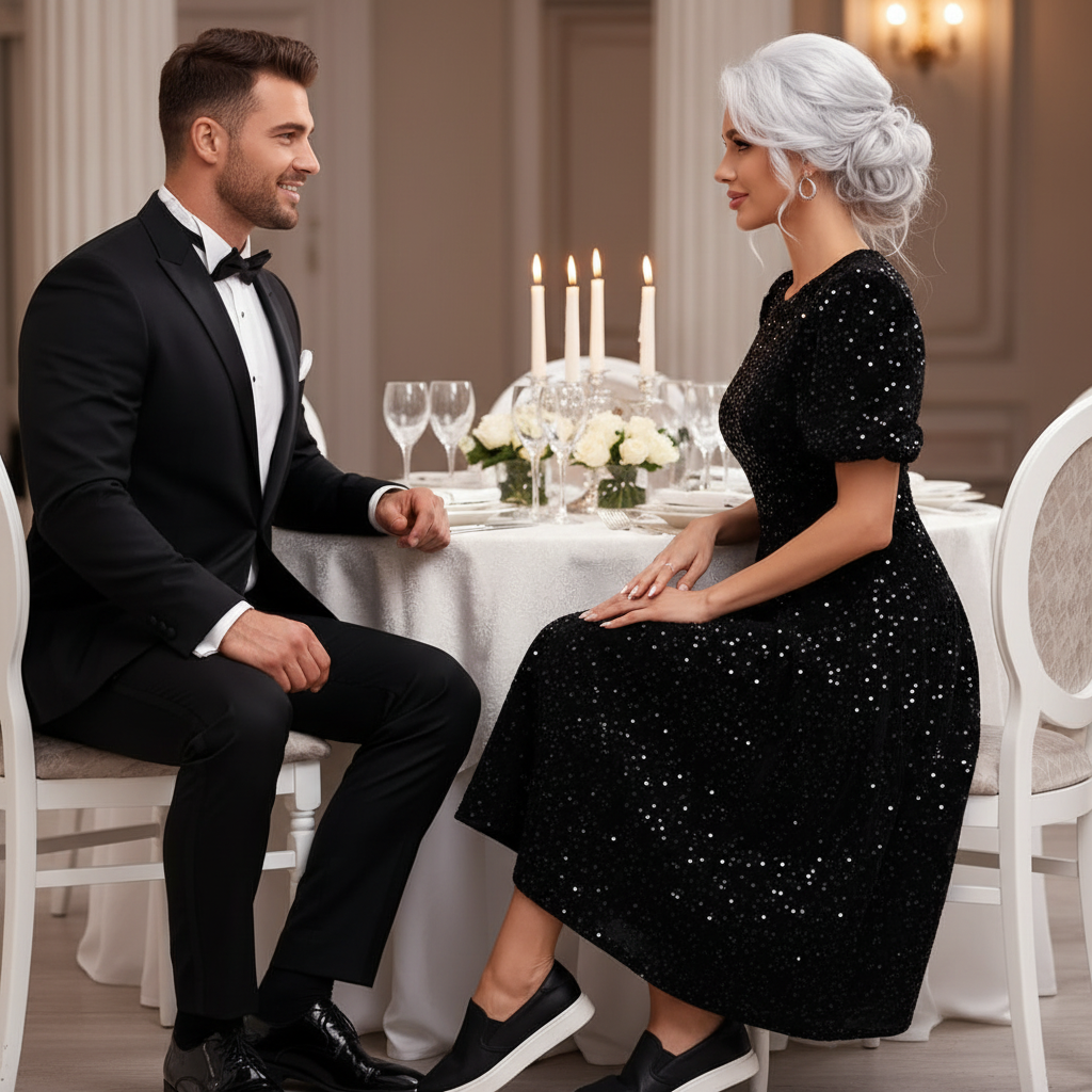 Puff Sleeve Sequin Midi Dress