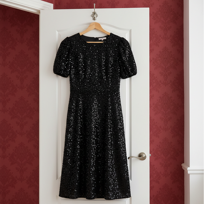 Puff Sleeve Sequin Midi Dress