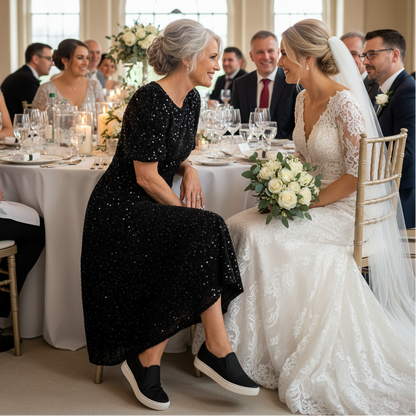 Puff Sleeve Sequin Midi Dress