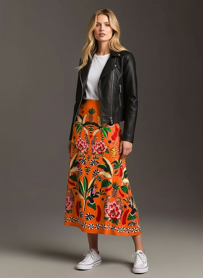 Tropical Rio Floral A-Line Skirt