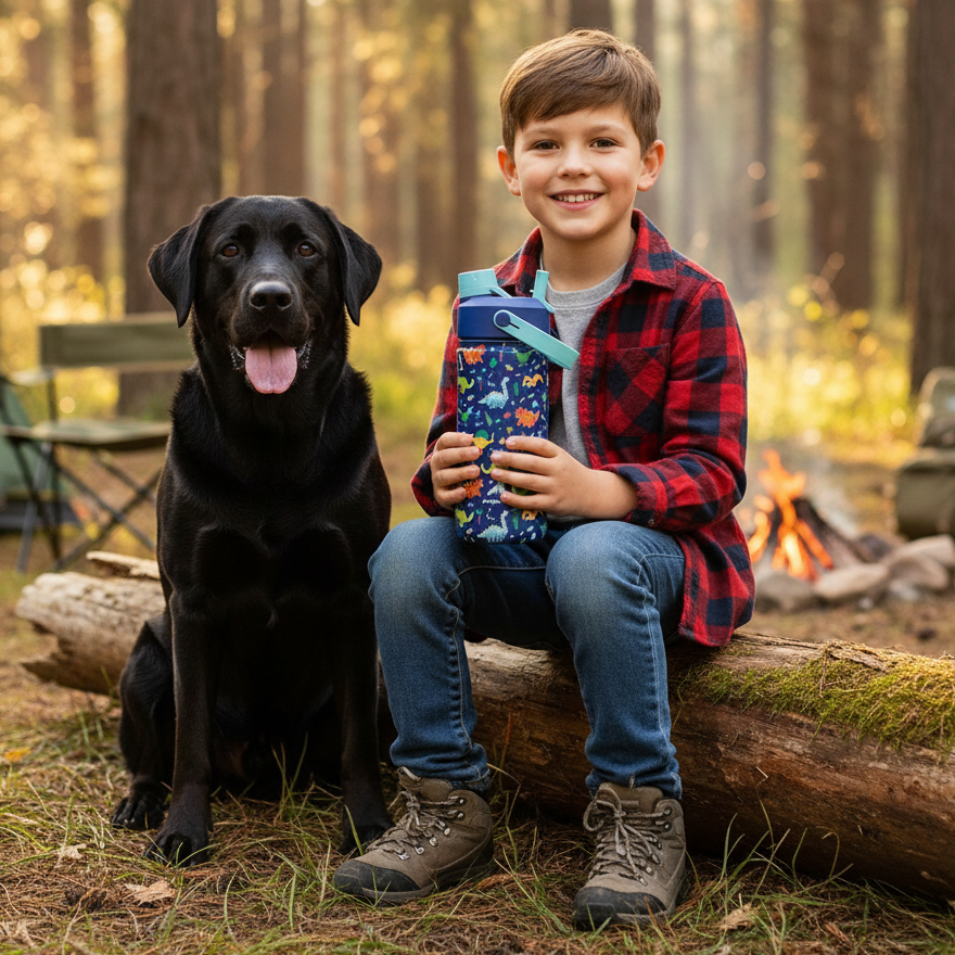 POWCAN Insulated 18oz Non-Slip, Stainless Steel Water Bottles