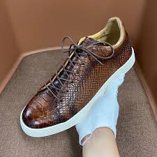 Derby Crocodile Embossed Flat Leather Sneakers