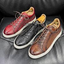 Derby Crocodile Embossed Flat Leather Sneakers