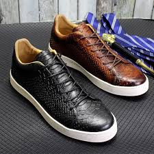 Derby Crocodile Embossed Flat Leather Sneakers