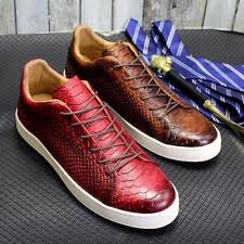 Derby Crocodile Embossed Flat Leather Sneakers