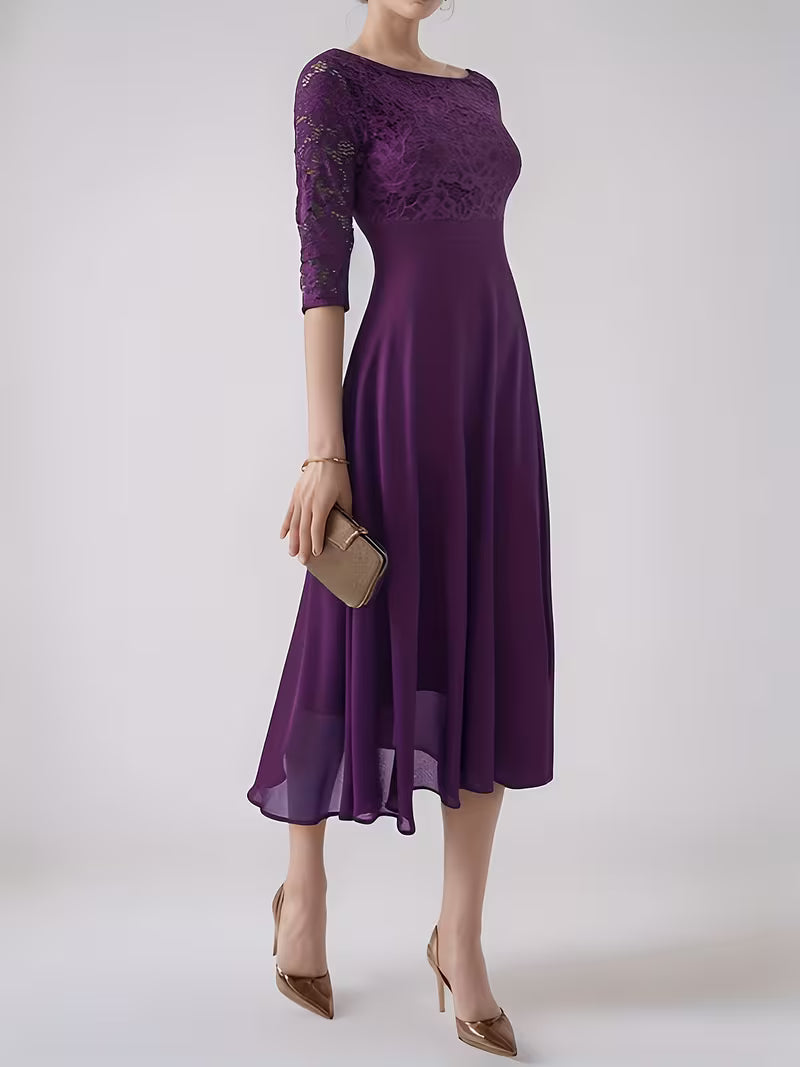 Vogue Chiffon Lace Midi Dress