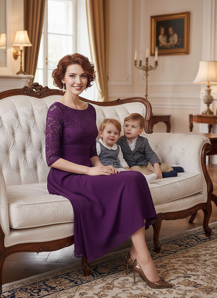 Vogue Chiffon Lace Midi Dress