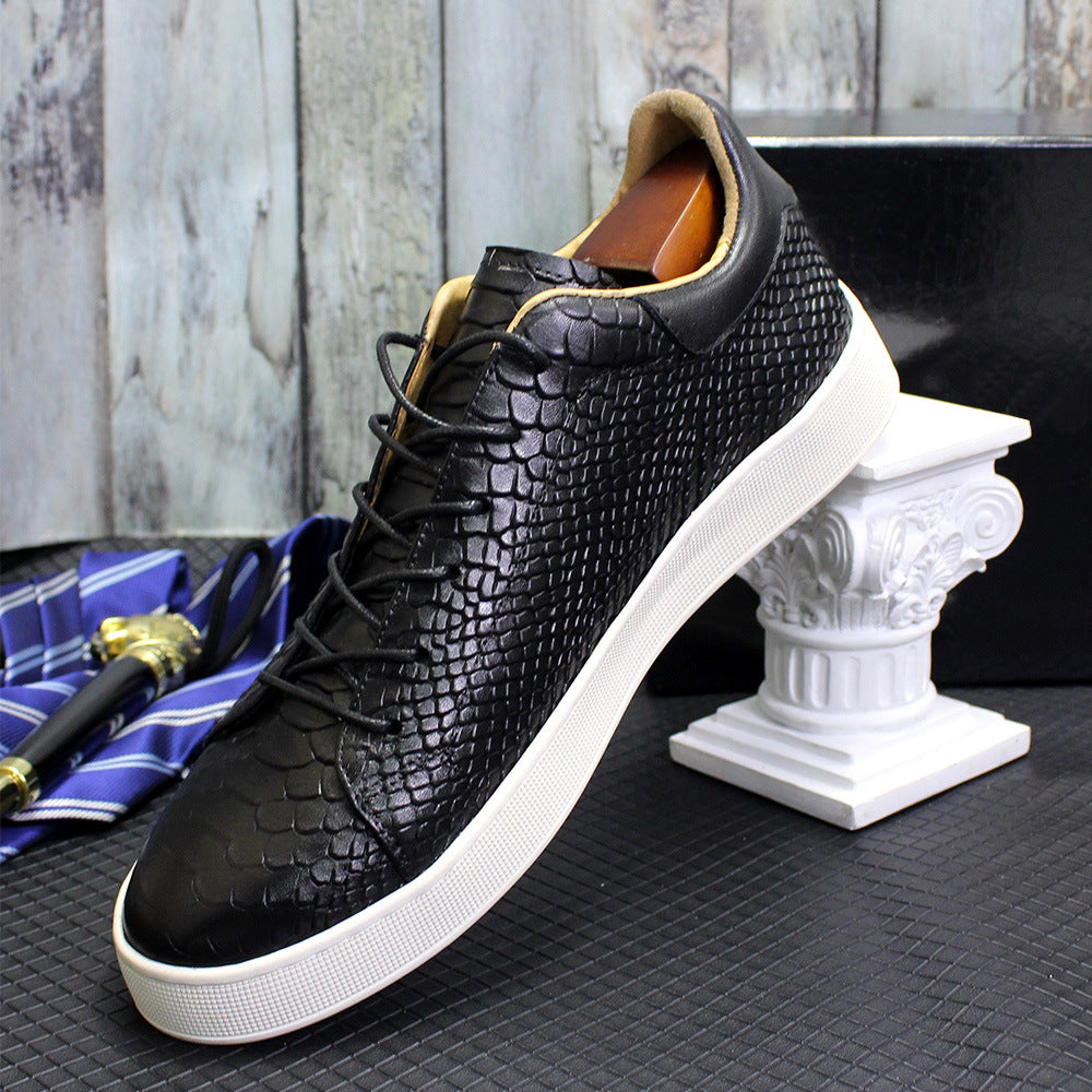 Derby Crocodile Embossed Flat Leather Sneakers